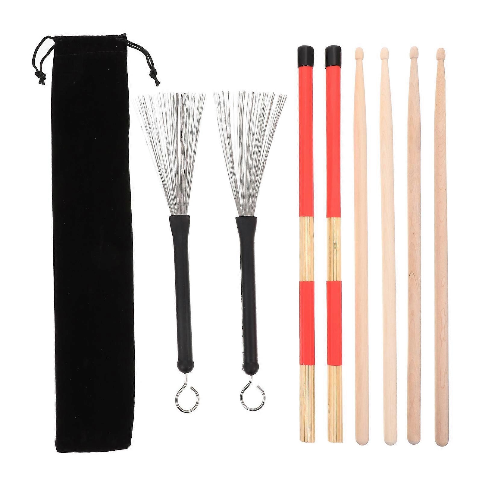 Durable Drumsticks with Wire Brush Set and Storage Pouch – Essential Drum Kit Accessory for Practice, Bars, and Concerts on Electric & Acoustic Drums