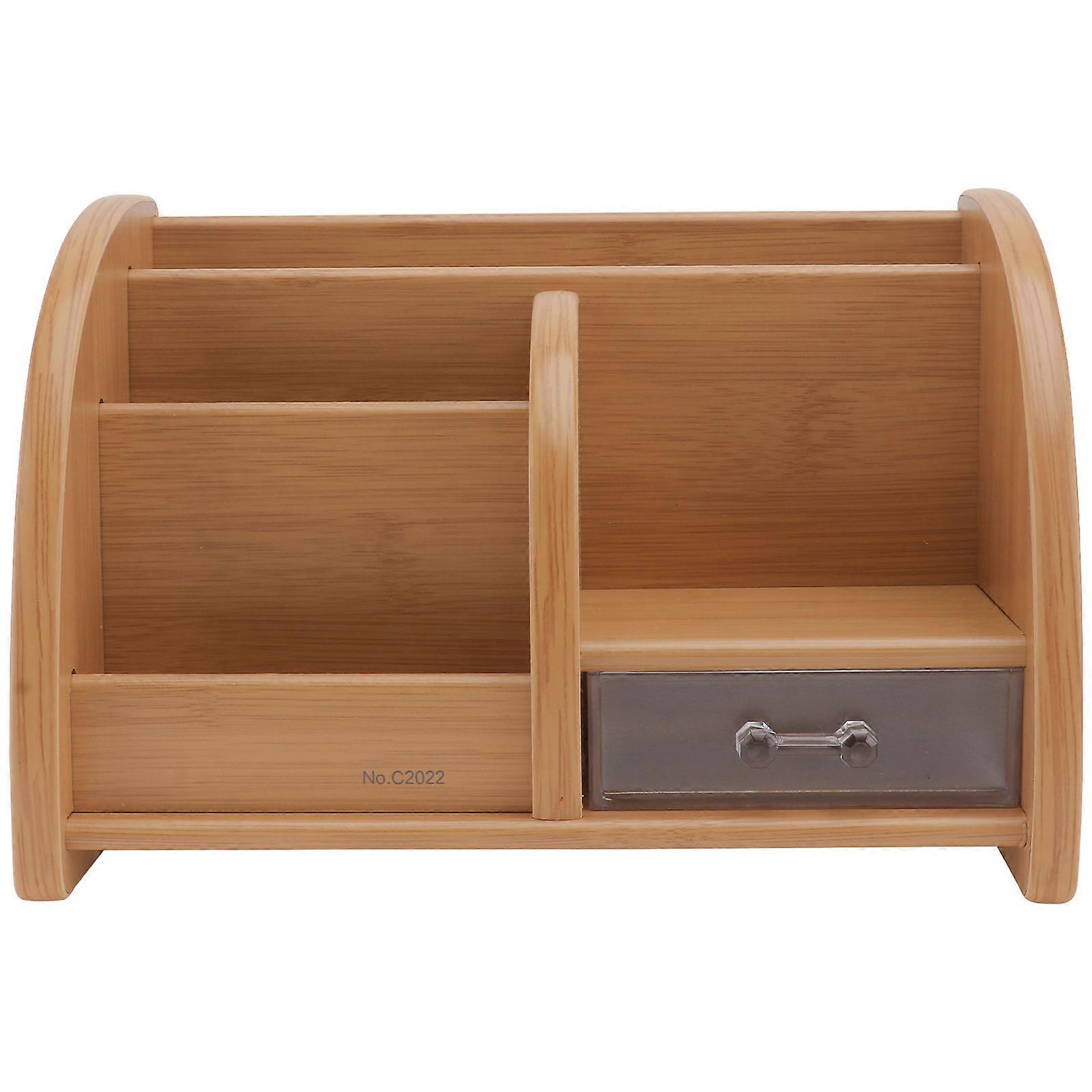 Light Brown Storage Tray with Drawer for Organized Desktop Use Made of Synthetic Material