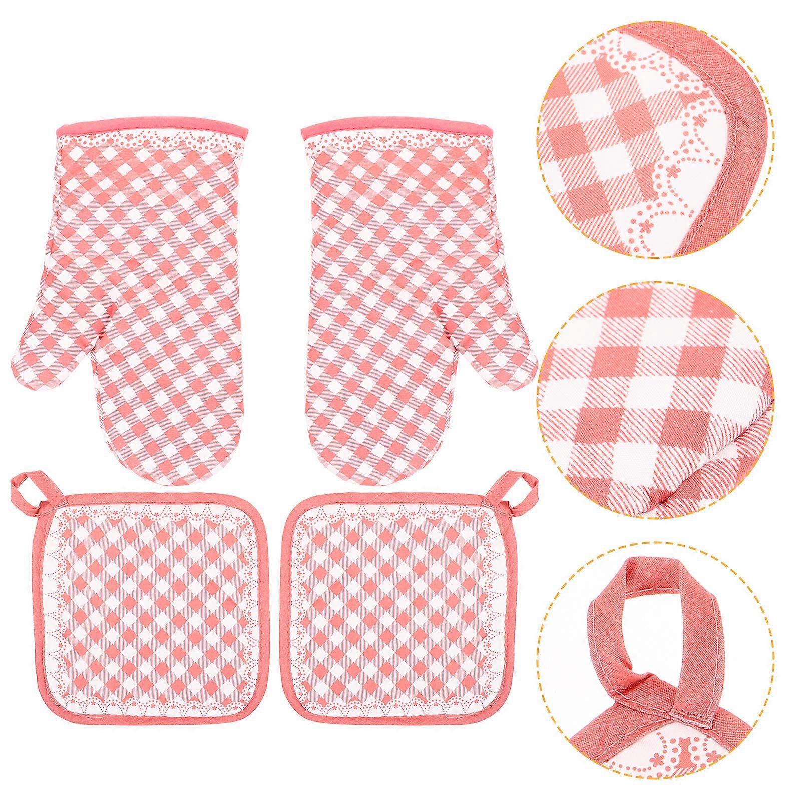 Kitchen Gloves Heat Resistant Oven Use Protective Gloves Microwave Use Pink 25x4cm 2 Sets