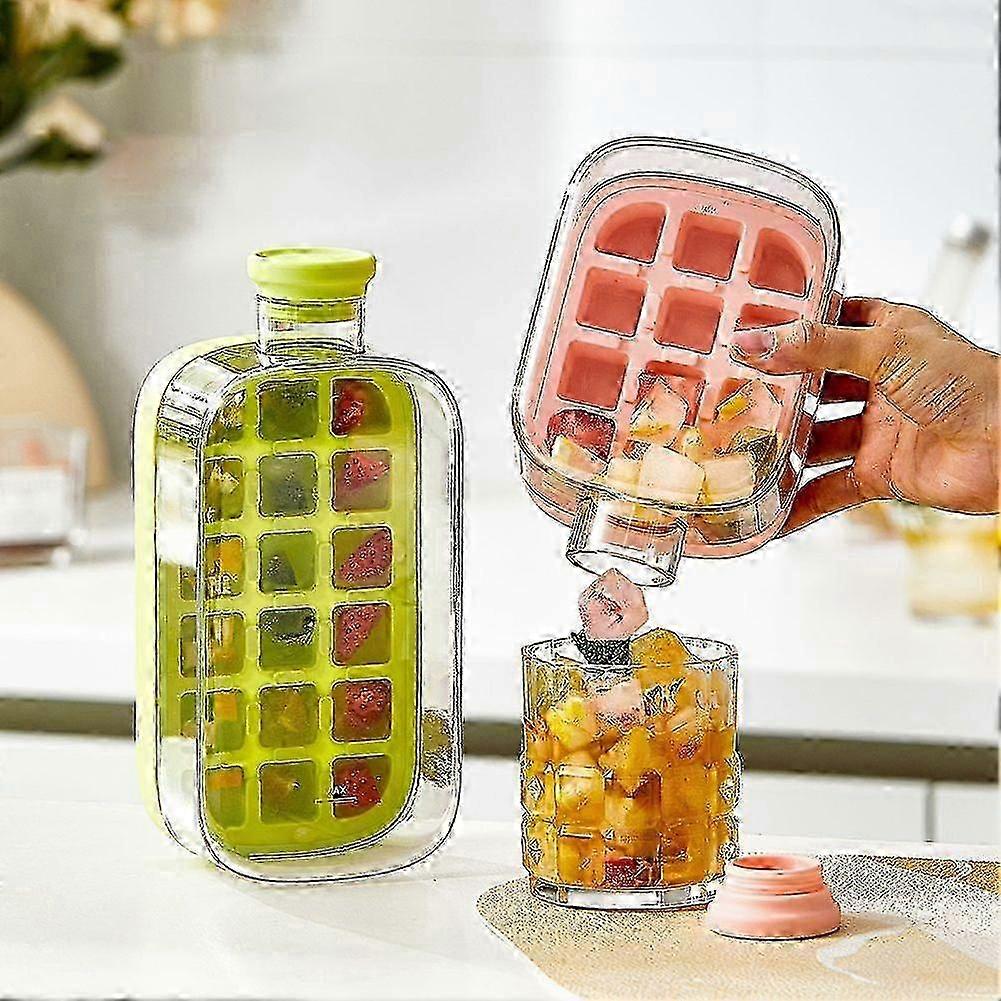 2-in-1 Ice Cube Tray Water Bottle with Straw, Touch-Free Easy-Release Freezer Bottle for Juices and Coffees