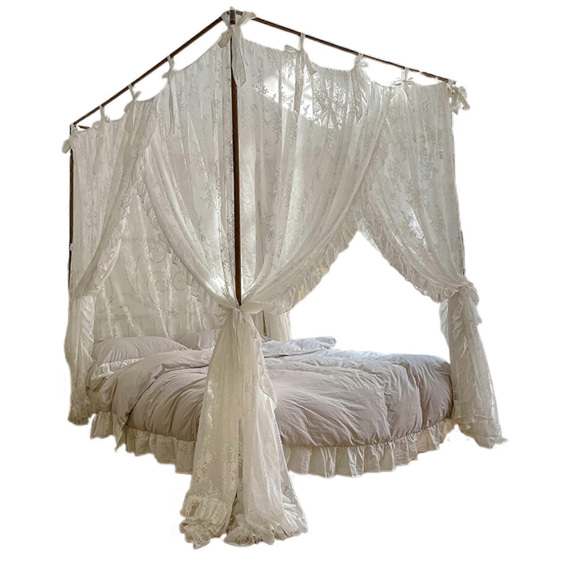 ThreeOpening Lace Princess Bed Canopy, 4 Corner Posts Fits 4.92 Foot Bed