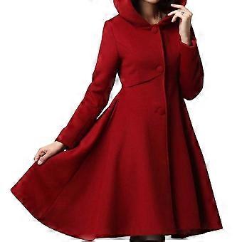 Women's Red Swing Hooded Wool Coat, Warm Winter Outwear, Christmas