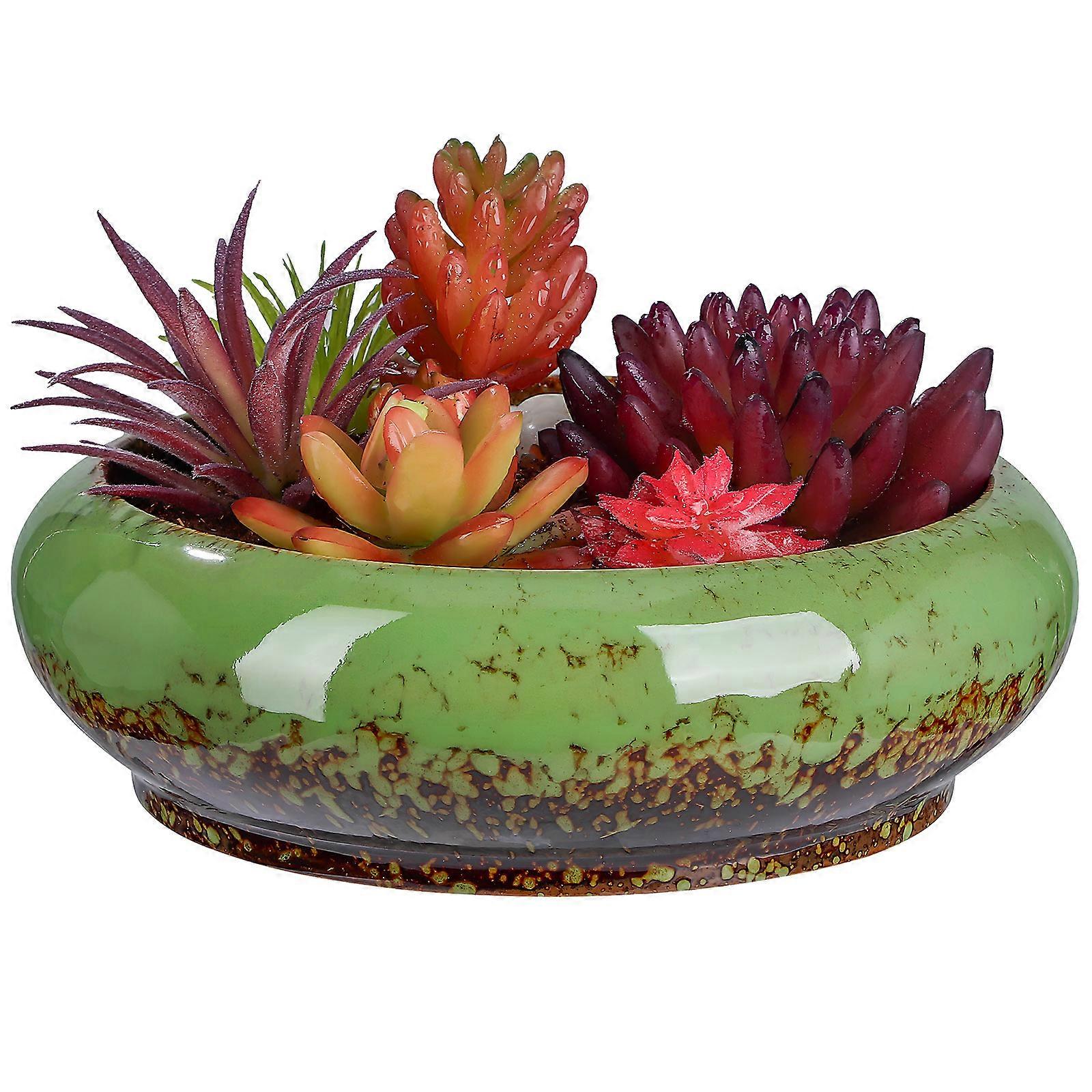Succulent Planter Ceramic Bonsai Pot with Drainage for Garden Use