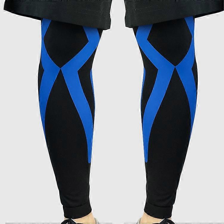 1pair Sports Knee Pads Compression Elastic Protective Thigh And Calve Cover, Specification: XL (Black / Blue)
