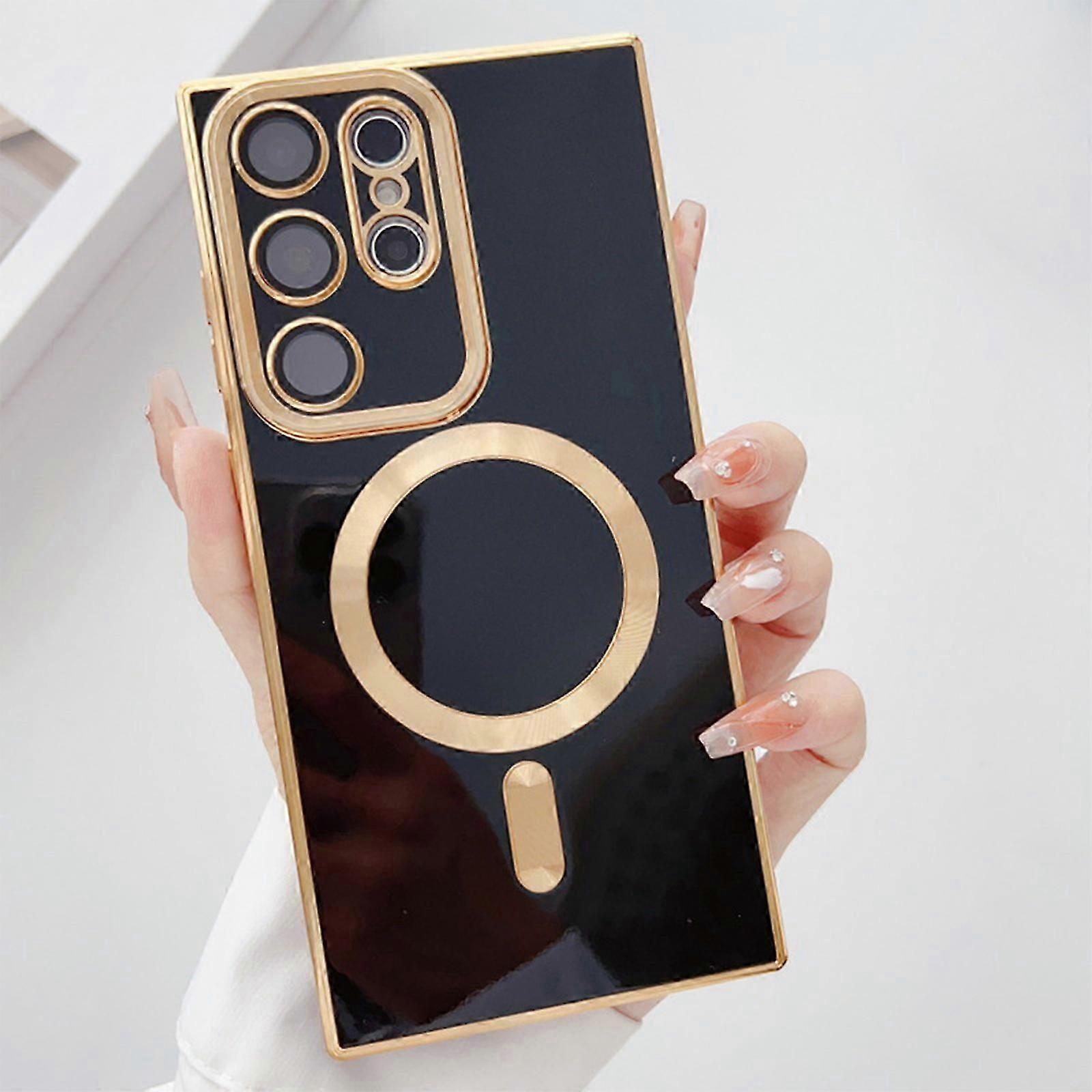 for Samsung Galaxy S24 Ultra Magnetic Case with Camera Lens Protector, Magnetic Case Full Protection Plating Anti-Scratch Slim Case Cover