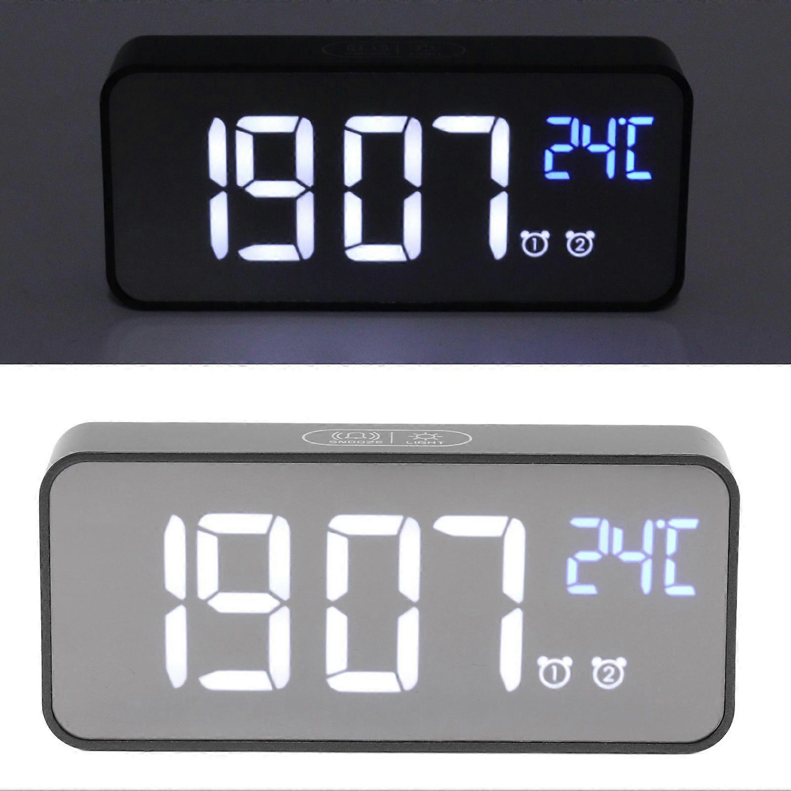 LED Mirror Digital Alarm Clock Large Screen Intelligent Brightness Adjust Snooze Function Power Off Memory 13 Songs for Home 