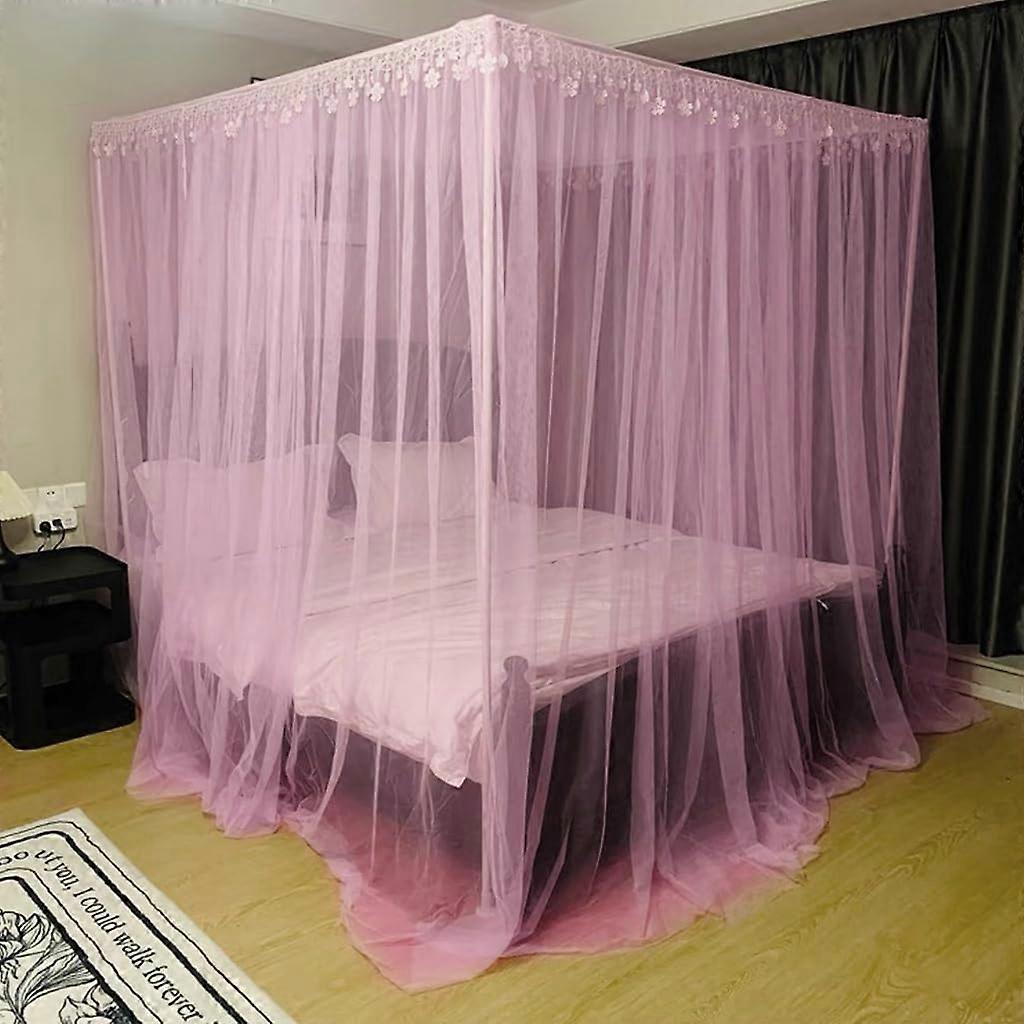 Elegant mosquito net with floral border for twin/full/queen/king beds (pink) Ref: 7351
