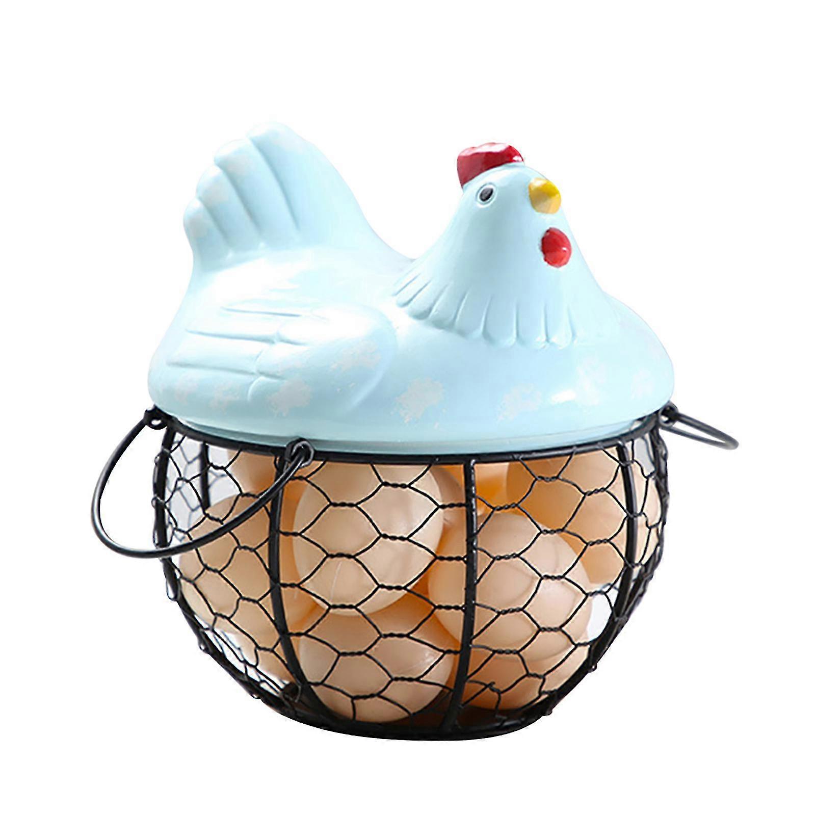 Chicken-Shaped Iron Egg Basket - Anti-Slip Kitchen Storage Container, Blue