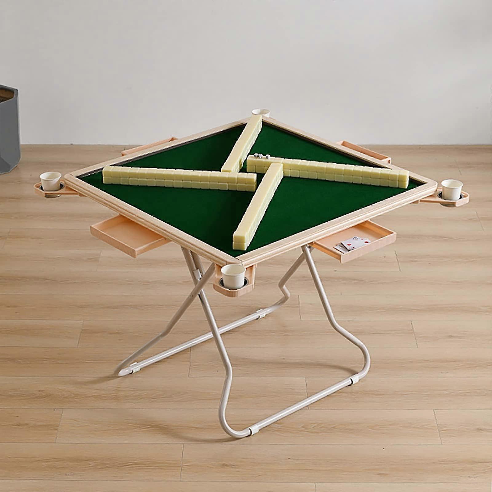 Folding 4Player Mahjong Table with Cup Holders and Chip Tray for Poker, Card Games, and Mahjong