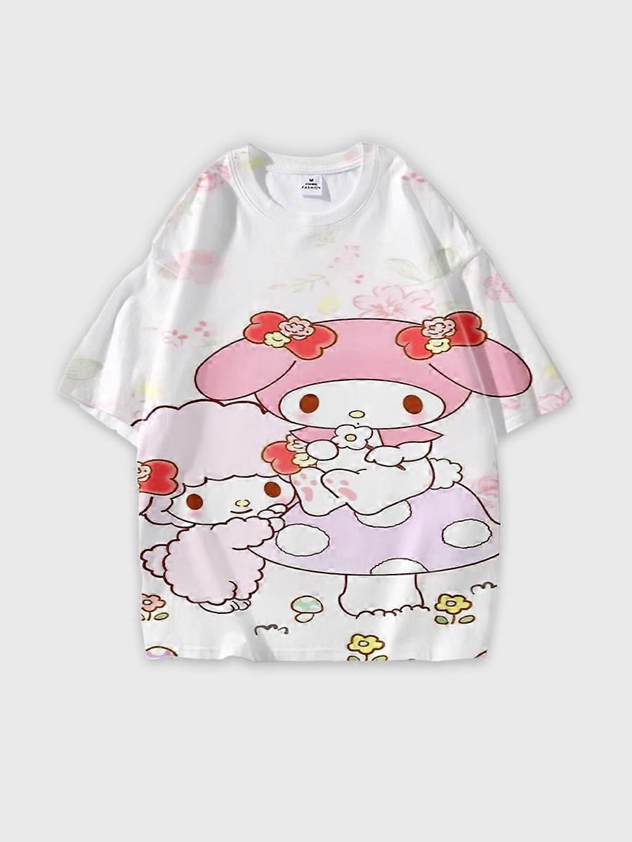 T-shirt girocollo Cartoon Pattern manica corta sciolta JW1547