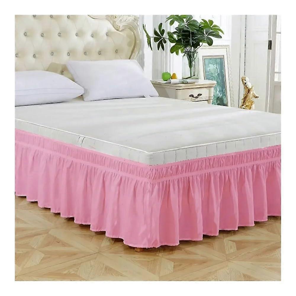 Bettrock with ruffles, lace, for queensize beds with 38.1 cm length, solid color, machine washable, bed skirt, pink, king 198 x 203 x 38 cm