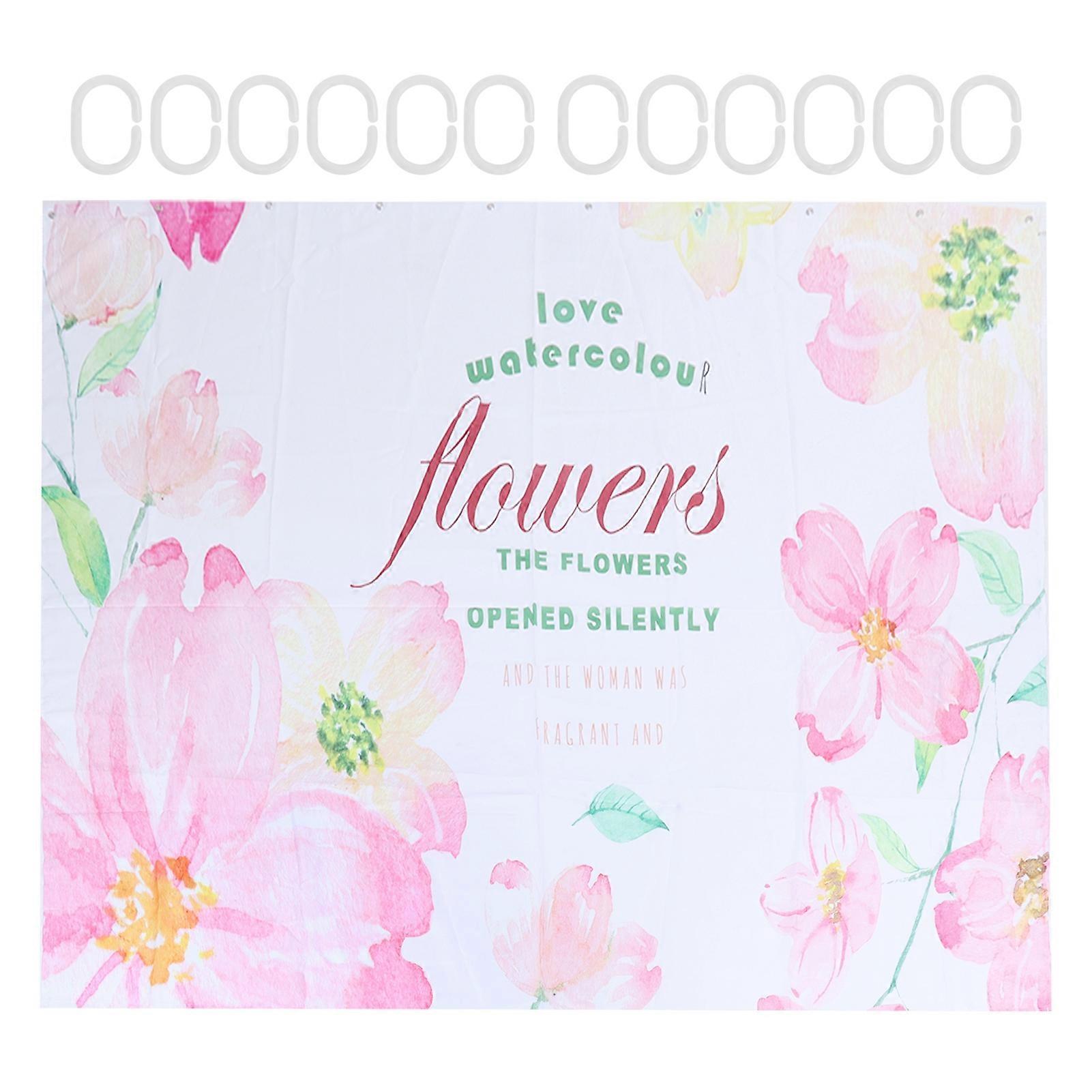 Summer Floral Pattern Shower Curtain with Hook Bathroom Curtain for Home Bathtubs