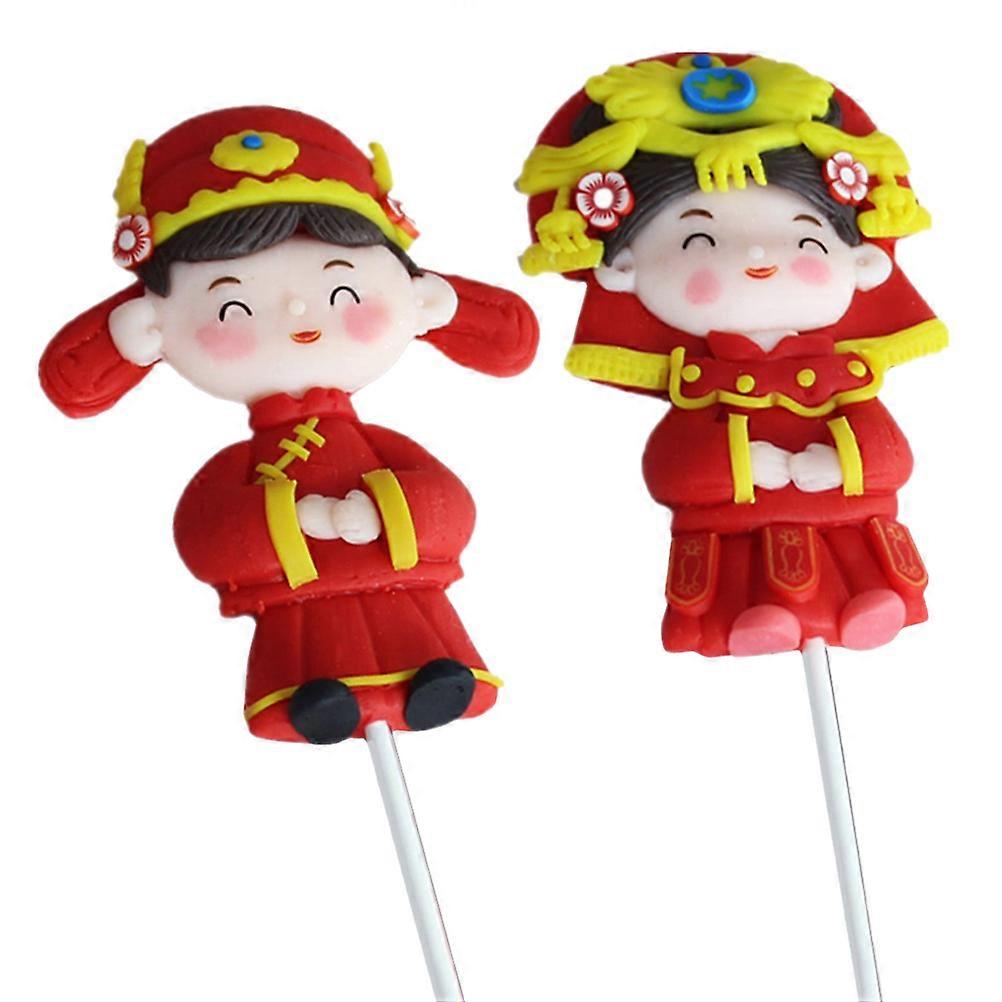 Wedding Cake Topper Figurines Bride Bridegroom Design 8X6.5CM Polymer Clay 2Pcs