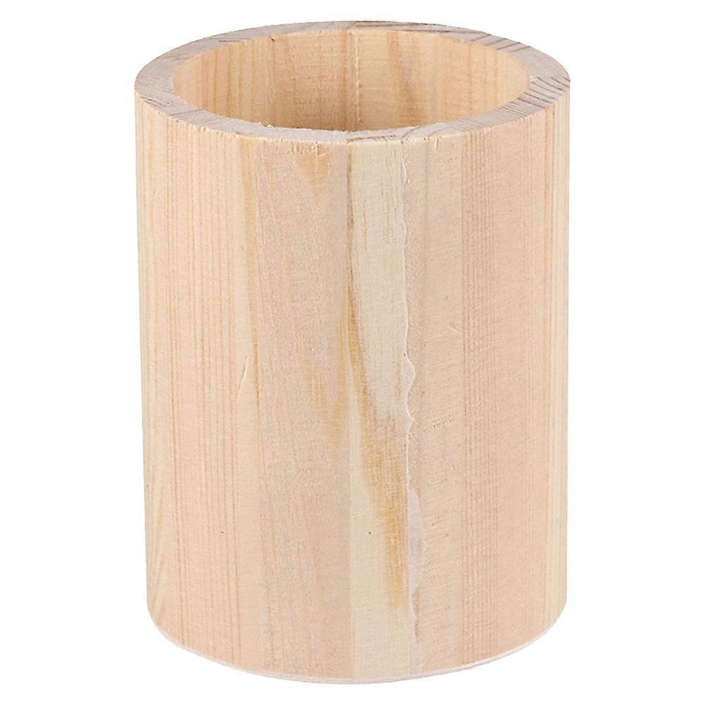 Wooden Pen Holder for Desk in Khaki Color Simple Style with Long Lifespan and Enough Capacity 5.9 Inches
