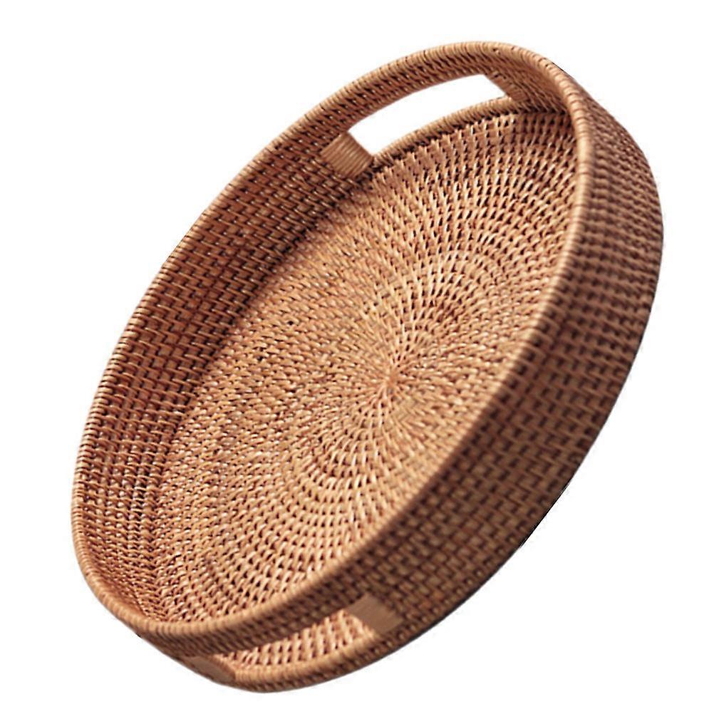 Light Brown Storage Basket for Home Use Handwoven Rattan Tray with Handle 1 Pc