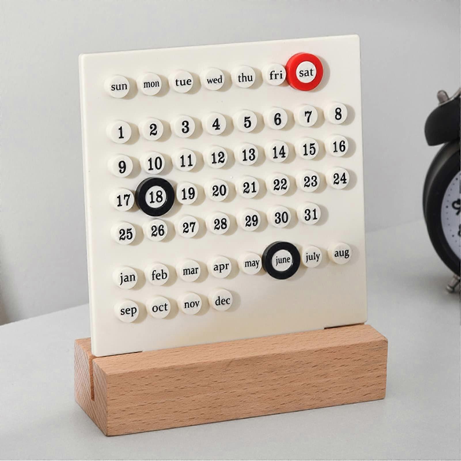 Wooden Calendar Develop Planning Skills Handoperated Ferrule Card for Months Days (WHITE)