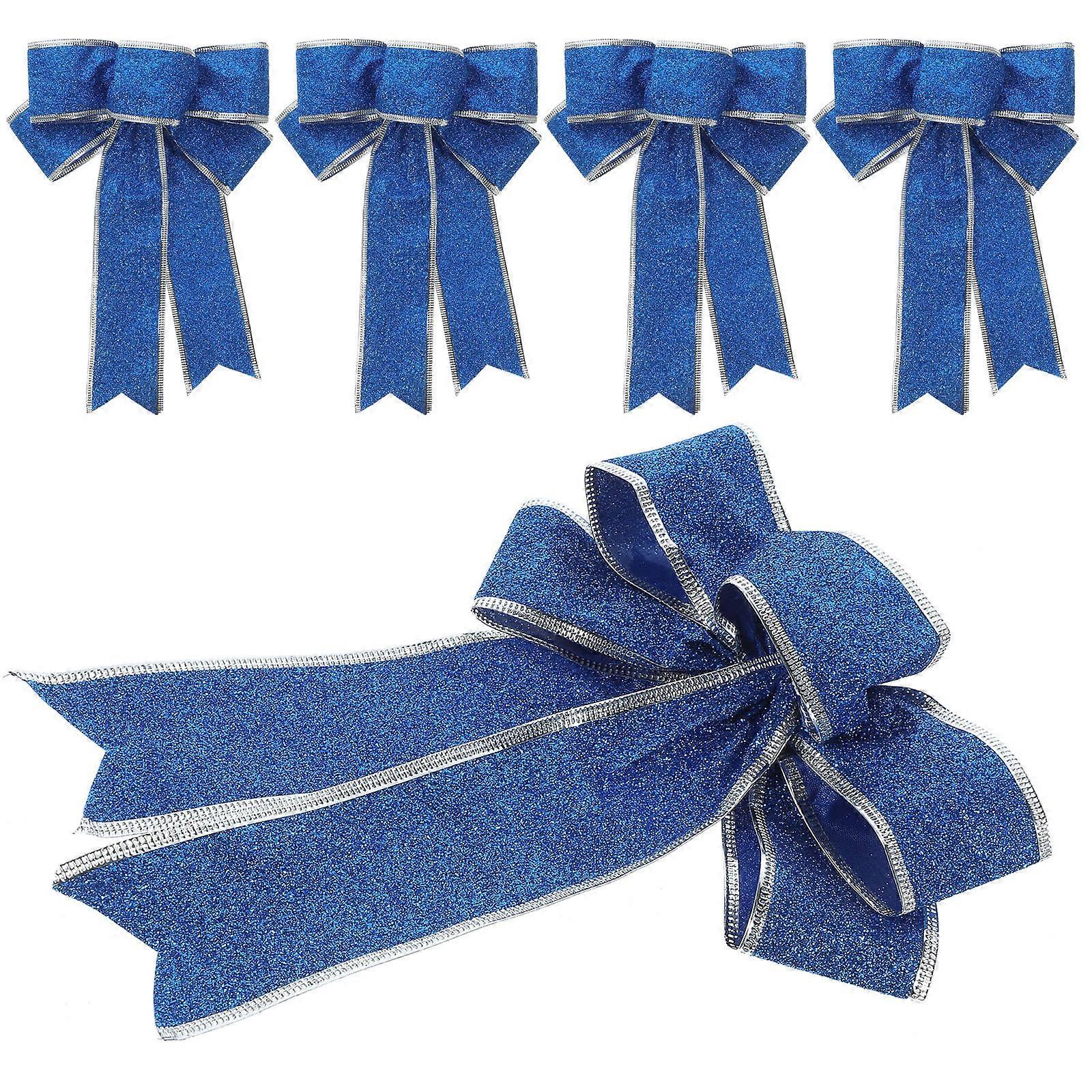 Here's a polished and professional product description based on your input:
 
**5pcs Glittering Blue Fabric Christmas Bow Knot Ribbons – Perfect