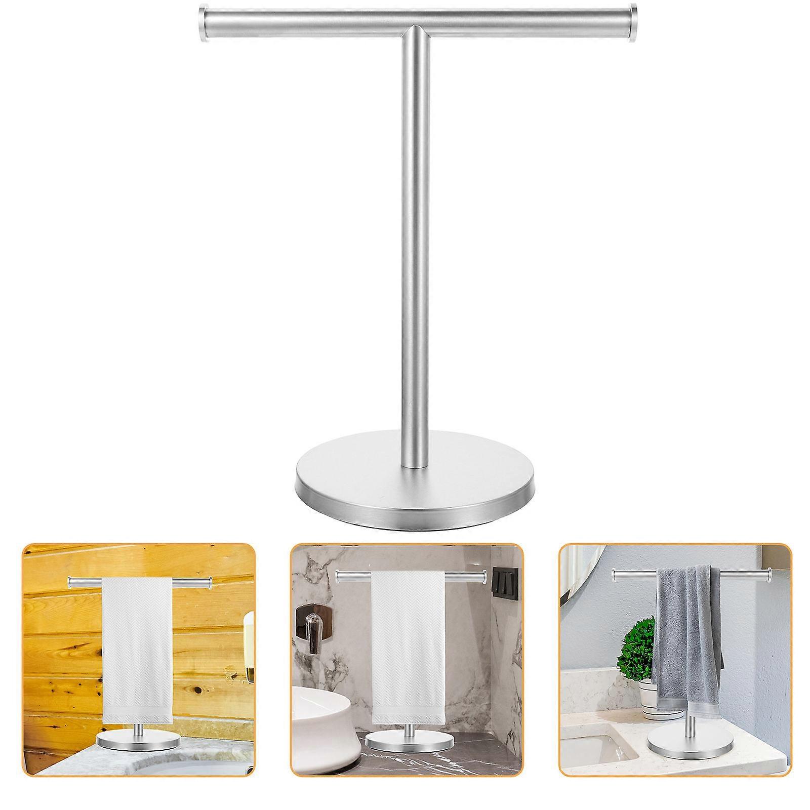 Freestanding T Shaped Stainless Towel Holder Stand for Bathroom – Resistant, Easy to Move, No Drilling Required, Countertop Organizer