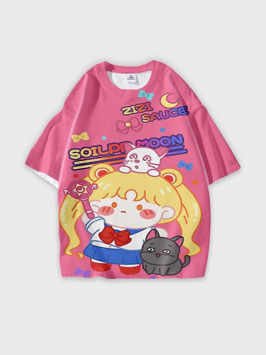 T-shirt round neck Role Pattern loose short sleeve D3293