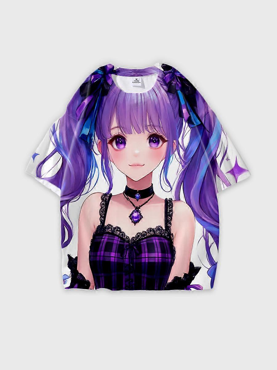 T-shirt round neck book Characters Pattern loose short sleeve E2900