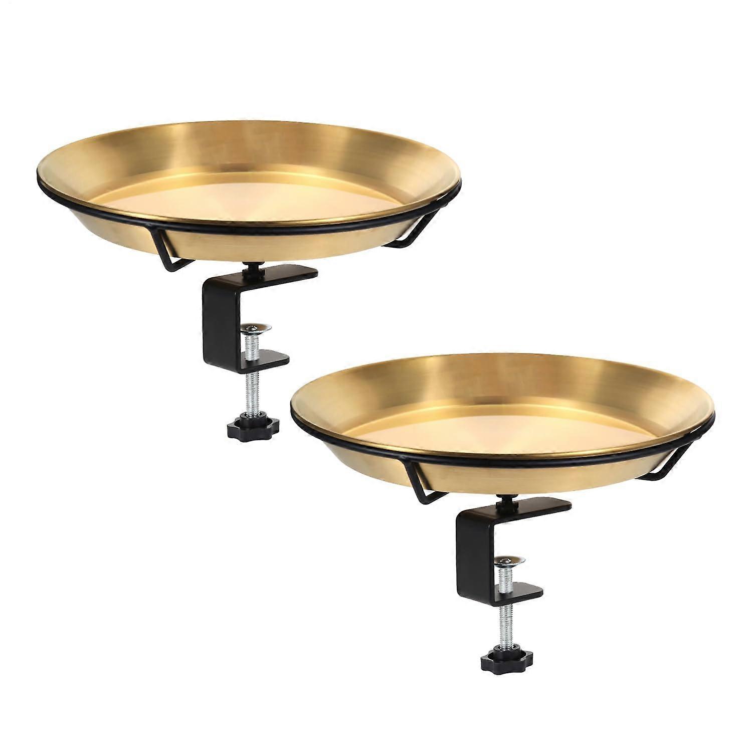 Pack of 2 Bird Feeders and Bird Baths for Balcony Railing, Round Railing Feeding Bowls for Garden and Patio Decor