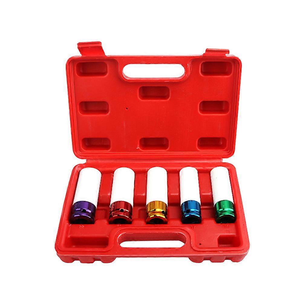 Car Lug Nut Socket Set Nut Sleeve Mechanics Automotive Repair 15mm 17mm 19mm 21mm 22mm Remove Loosening Locked Lug Nuts 5 Pcs