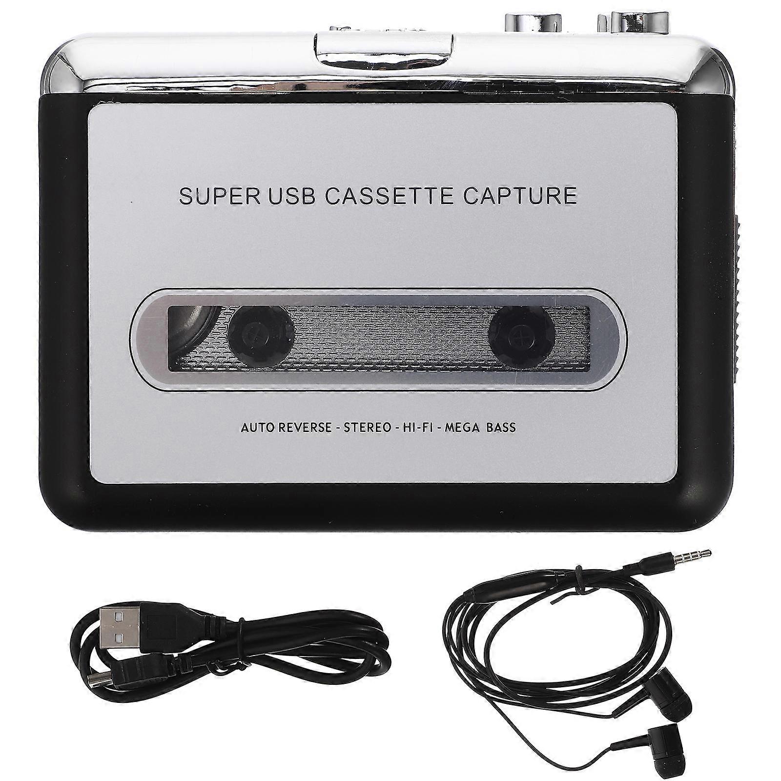 Cassette Tape Converter Turns Your Tapes to MP3 Silver Metal and Plastic for Listening