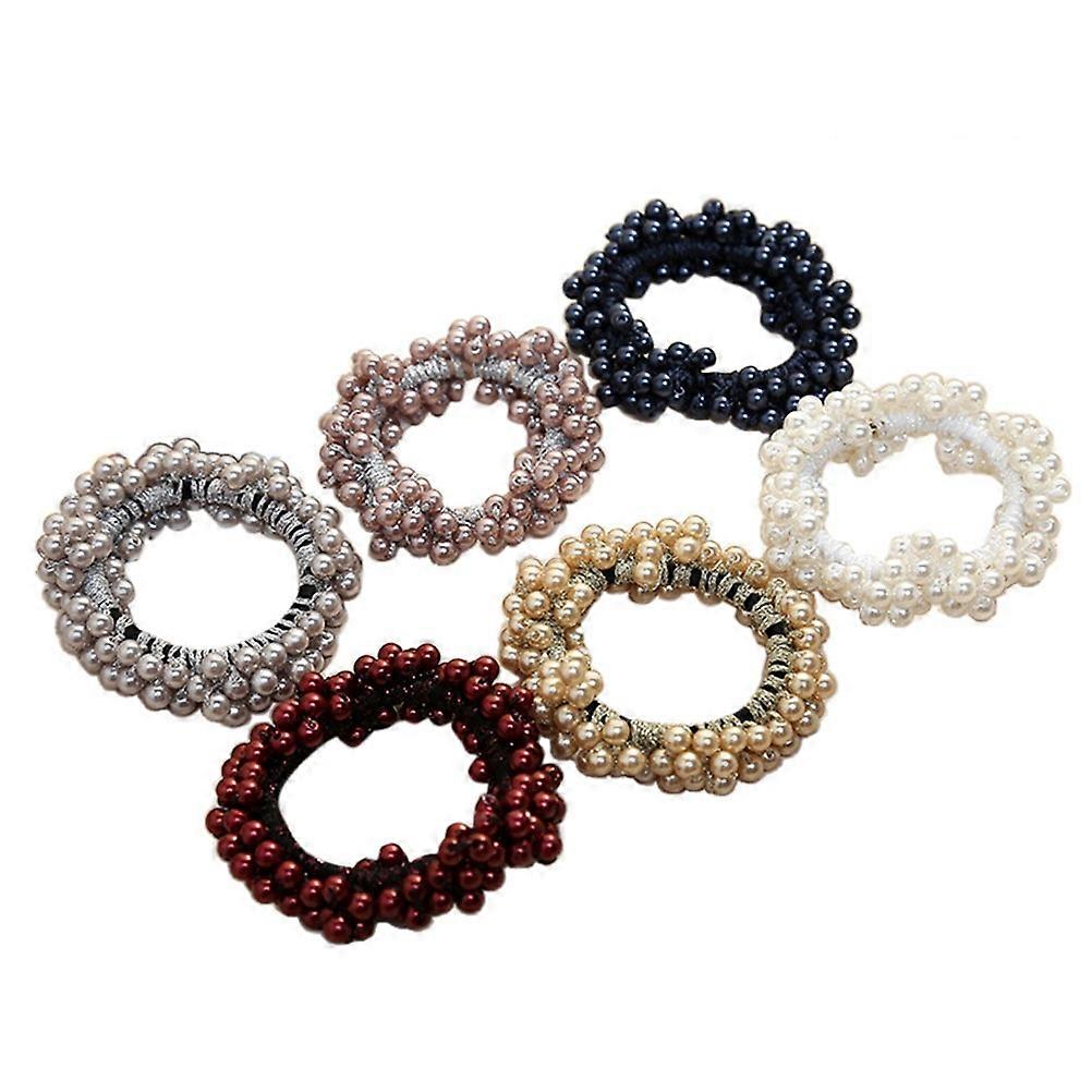 Pearl Elastic Hair Tie with Crystal Balls for Decoration Assorted Color 6 Pcs Each 1 Inch Diameter
