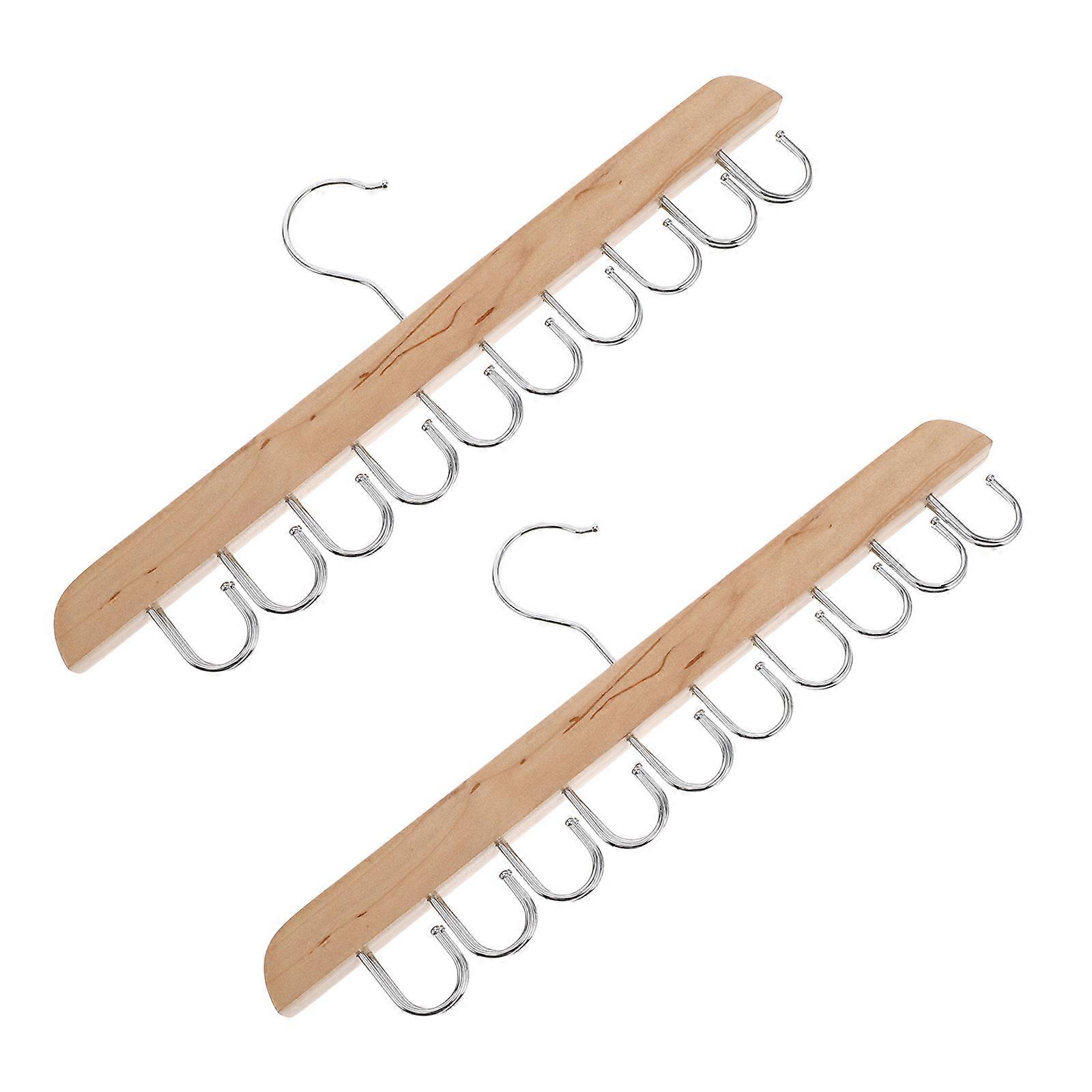 2pcs Multi Hook Coat Rack Wood Hanger with Hooks Clothes Organizer Space Saver for Closet Storage Khaki