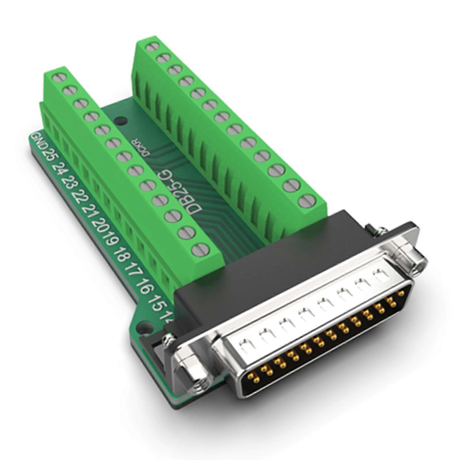 DB25 Male Breakout Board Connector - 25 Pin D-SUB Solderless Terminal Adapter for RS232 Serial Wiring Module