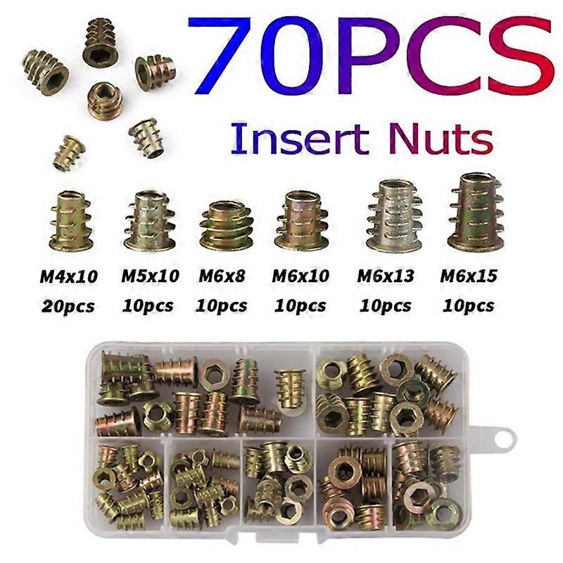 70/230PCS 各种法兰六角驱动头家具螺母 M4 M6 M8 M10 锌合金螺纹用于木螺母类型插入螺栓组套件