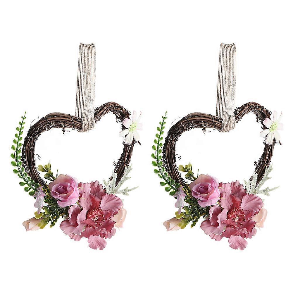 Pink Silk Artificial Flower Garland Wreath for Wall Hanging Decoration 2pcs