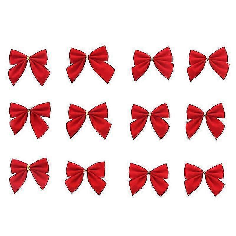 12pcs Bowknot Nice-looking Decorative Lightweight Xmas Tree Red Flocking Bowknot Ornament For Home 2025