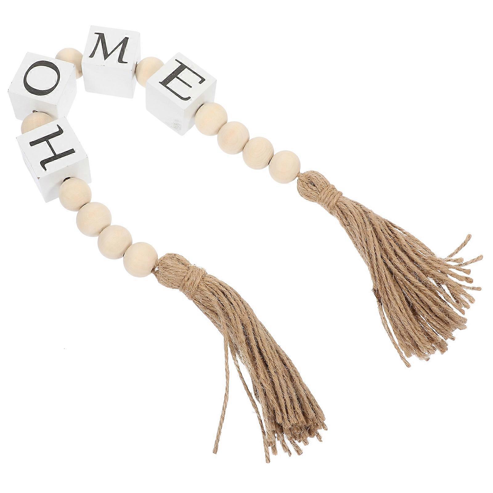 Wood Bead Garland with Tassels for Home Decor Multi Color 7.87 Inches