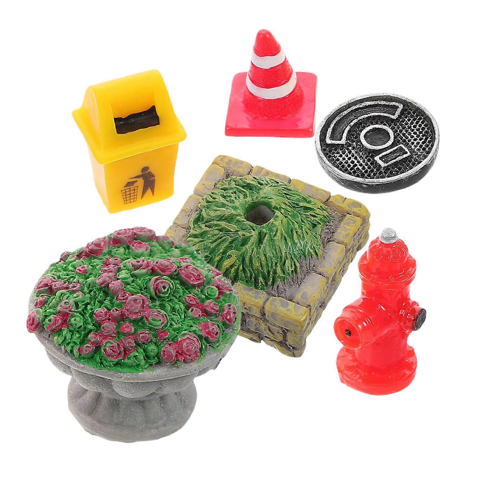 Miniature Scene Accessories Decorative Resin Traffic Cone Flower Bed For Hobbyists Indoor Display 6 Pcs