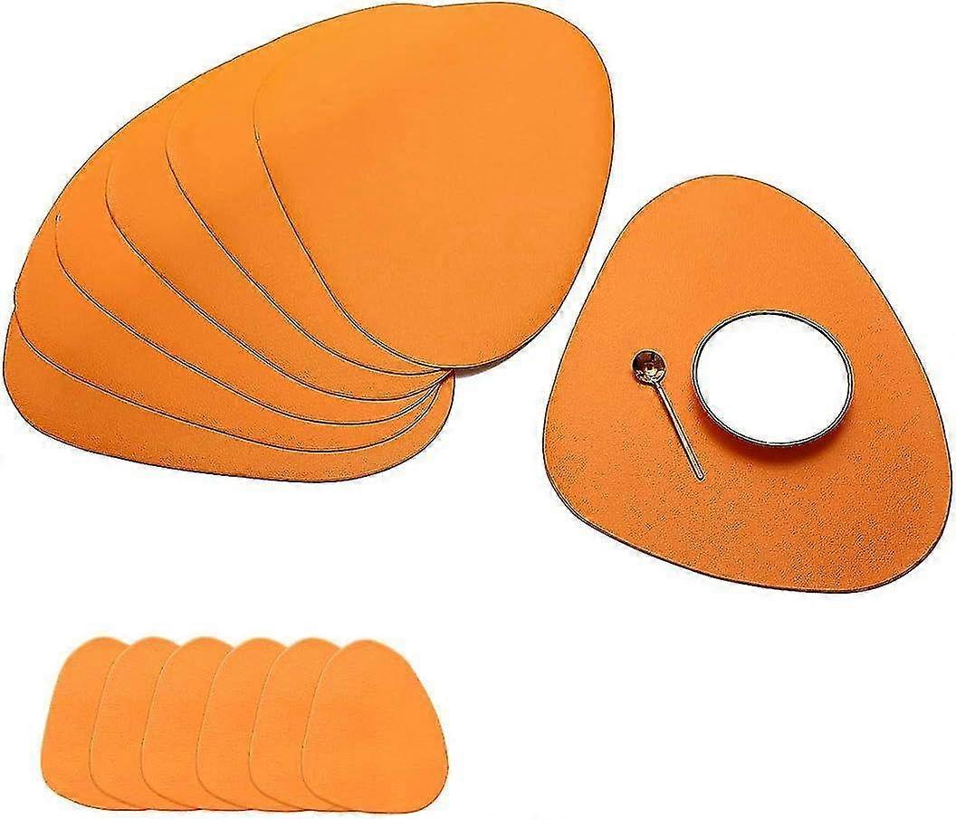 Set of Round Orange Placemats - Non-Slip, Washable PVC Heat-Resistant Table Mats for Dining Table Decor