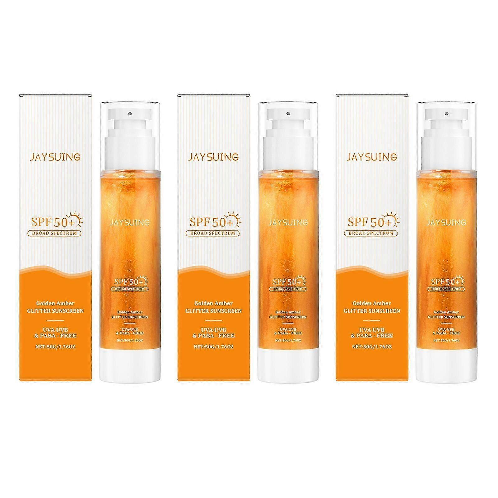 1-3pcs Golden Amber Glitter Sunscreen SPF 50+ Broad Spectrum Water-Resistant Shimmer Body Glow Oil Sunscreen