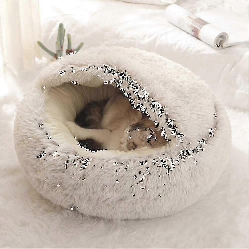 2025 Fluffy Cat Bed, Round, Soft Plush, Den With Hood, Cat Bed, For The Winter, Warm, Sleeping Pillow, No PK