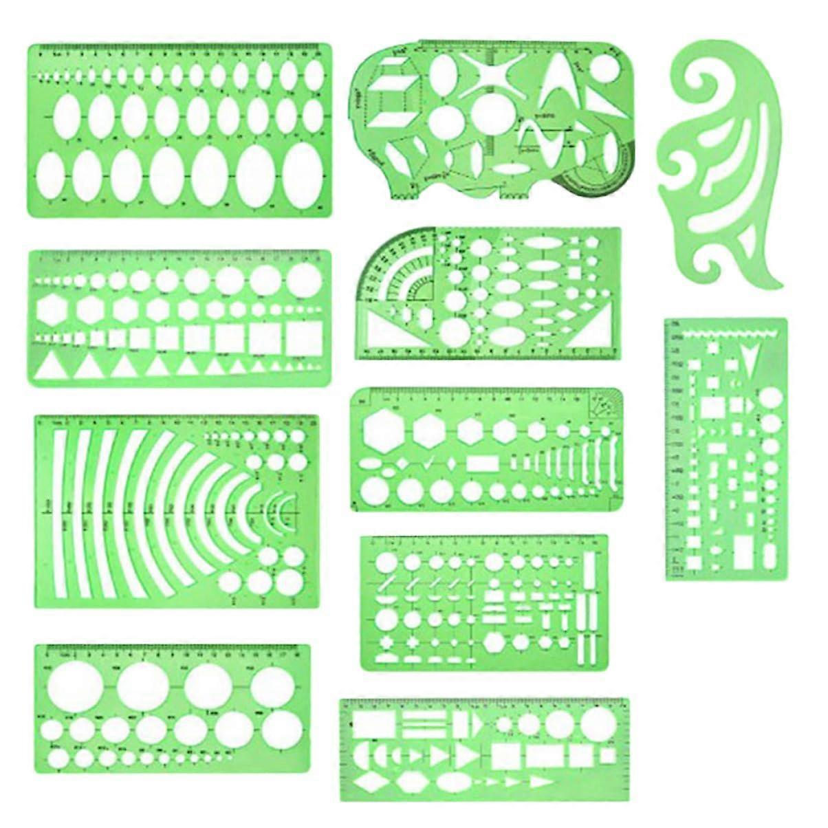 Geometric Drawing Templates 11-Piece Set Transparent Plastic Stencils for School Office Architectural Design Tools