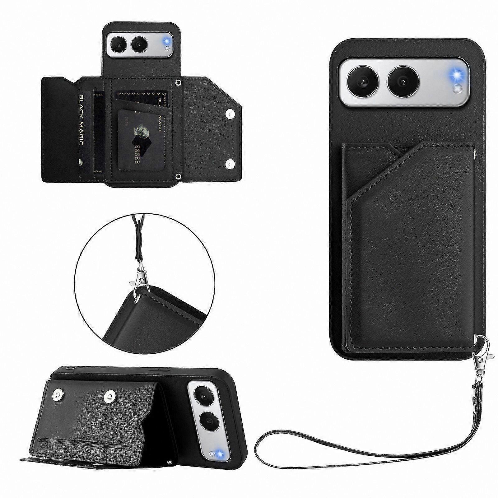 Soft Silicone Phone Case with Card Holder and Kickstand for OnePlus Nord 4, Wrist Strap Included