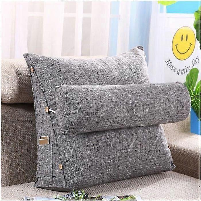 Triangular Reading Pillow Neck Wedge Back Support Linen for Office Chair Sofa Bed Dark GreyMM 45*45*20cm