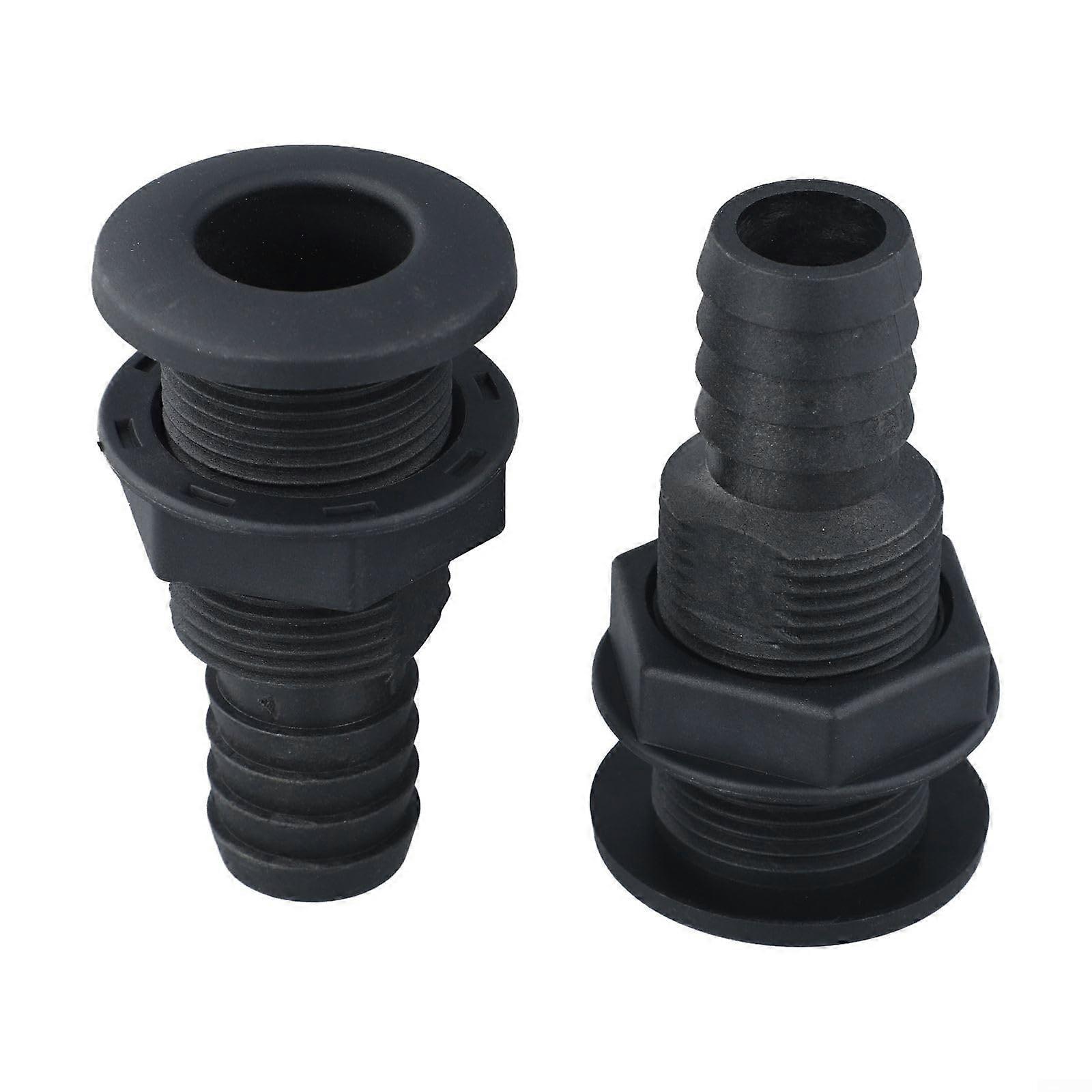 2 Pcs Thru Hull Fitting for Boats, Robust ABS Marine Connector, Leak Resistant Design (1IN)