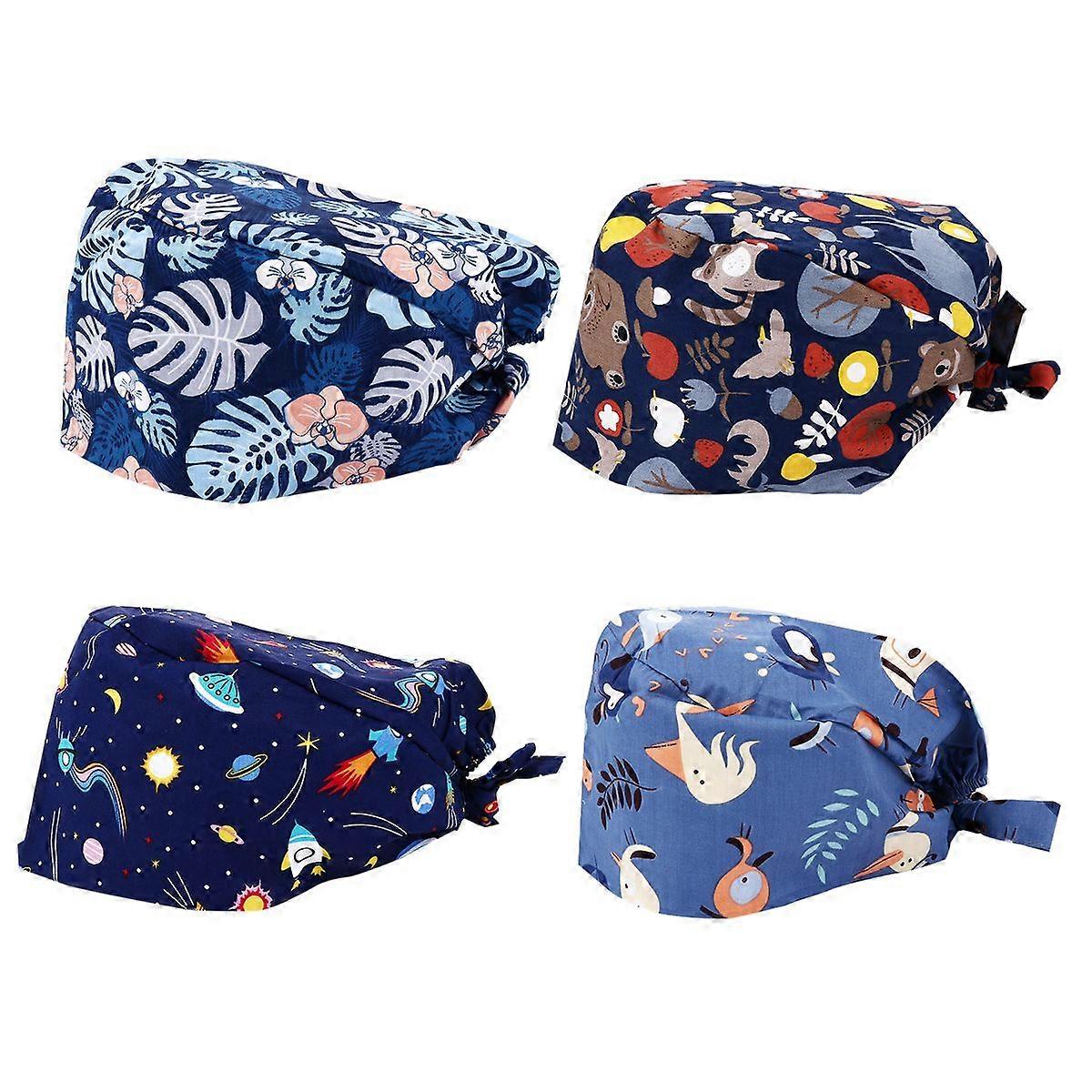 4pcs Printed Working Hat Cotton Working Turban for Woman (Assorted Color)