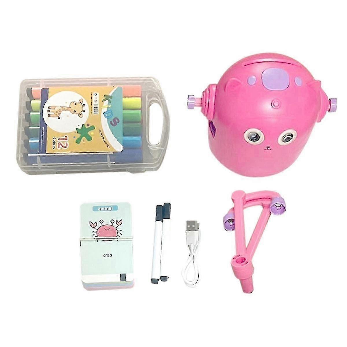 Interactive Educational Drawing Robot, 100 Drawing Cards,Intelligent Drawing Robot, Early Educational Drawing Robot PinkL
