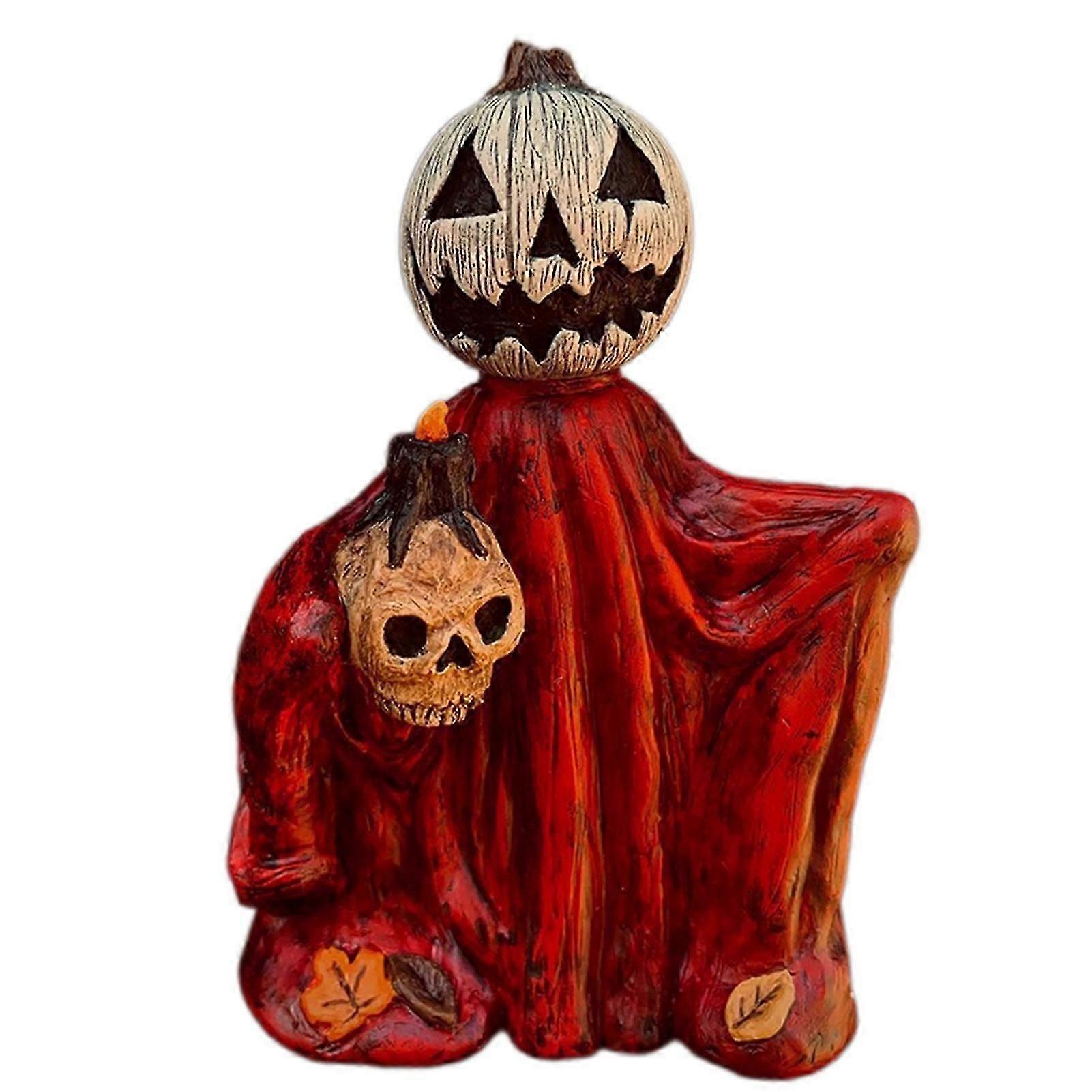 Halloween Pumpkin Statue - Wizard Head Cloak Pumpkin Ornament for Entryway & Seasonal Decor