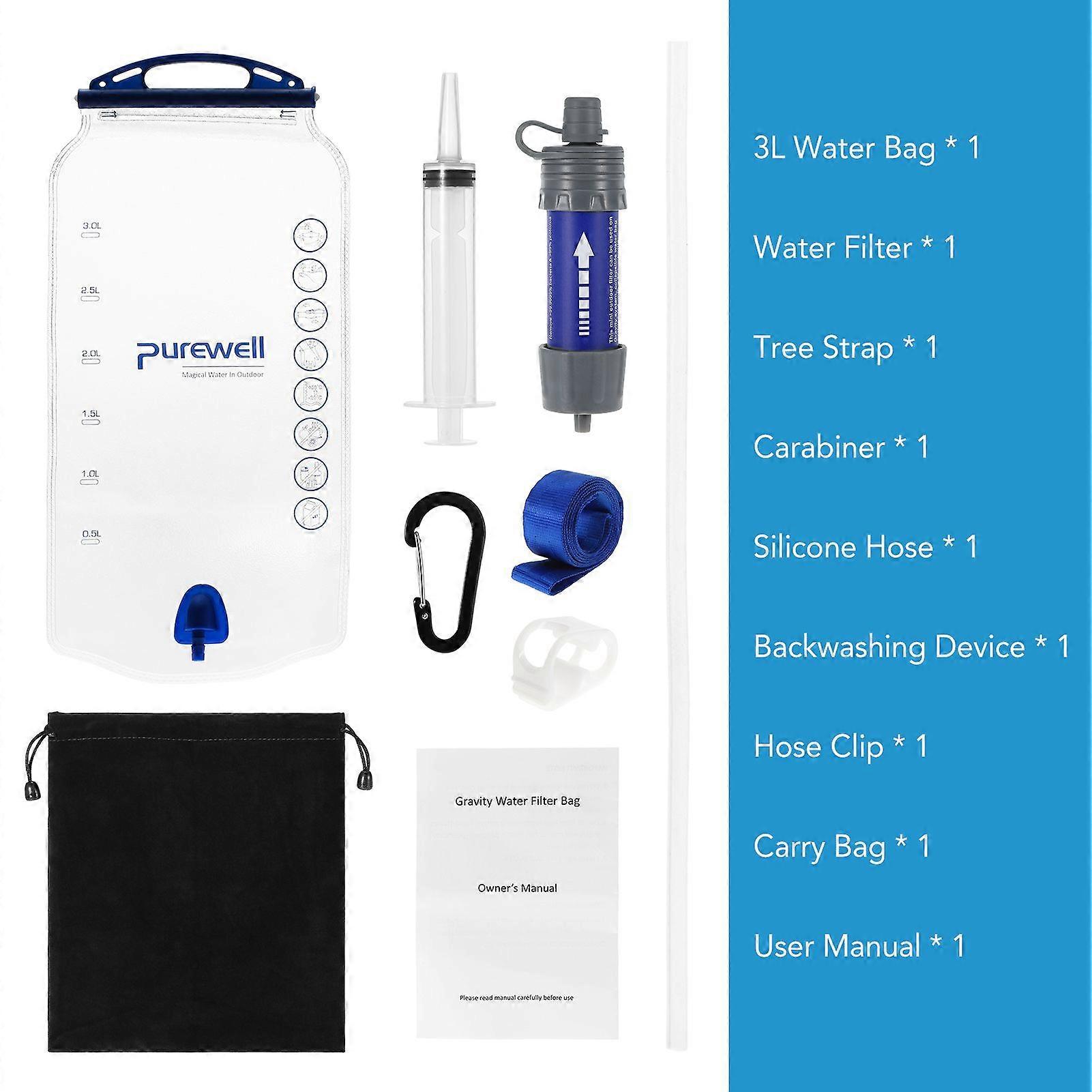 Water Filter Straw with Gravity Water Bag Water Filtration System Drinking Purifier for Travel Camping Hiking Backpacking Emergency