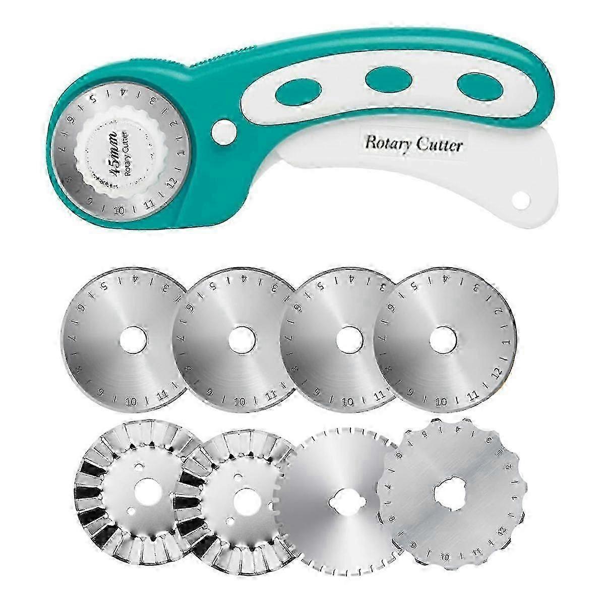 45mm Rotary Cutter for Fabric with 8Pcs Rotary Blades, Rolling Fabric Cutter Crochet Edge Skip Blade Perforating Edition 0909
