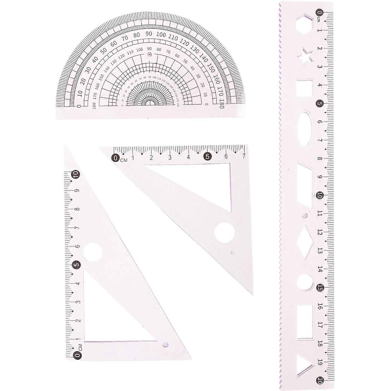 Pink Plastic Geometry Drawing Tools with Ruler and Protractor for Students Lightweight 3
