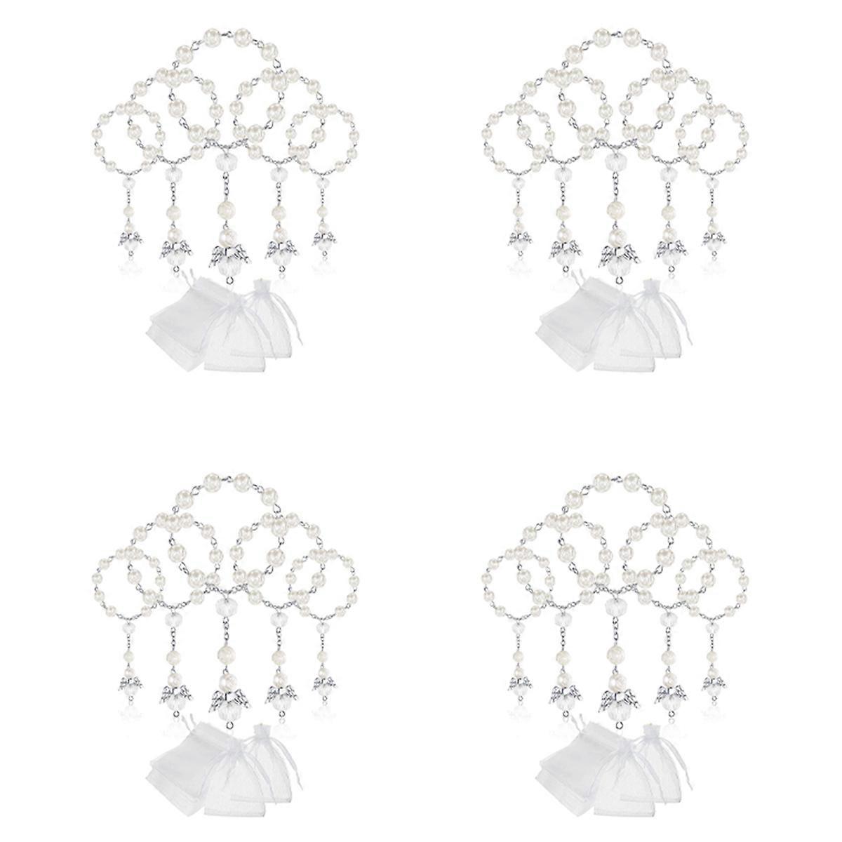 120 Pcs Baptism Acrylic Rosary Beads Mini Rosaries Angel with Organza Bags for the First Communion B