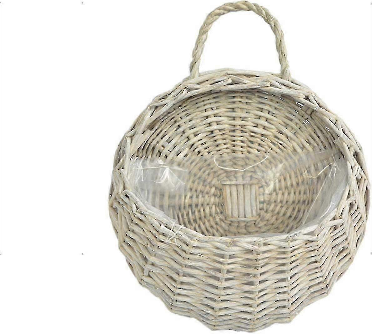 Wicker Rattan Flower Basket with Artificial Plant and Hanging Vase Container for Wall Mounted Decor